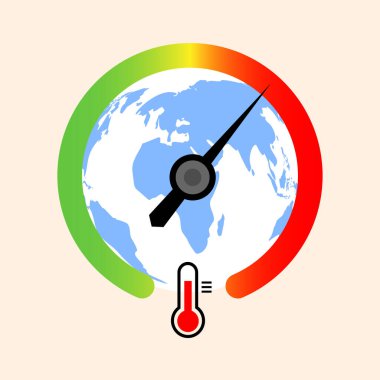  A scale with an indicator of global warming on the planet Earth. An increase in the temperature of the Earth.