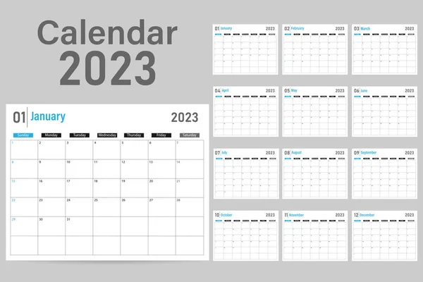 Календар 2023 Організатор Планувальник Кожен День Тиждень Починається Неділю Встановлюється — стоковий вектор