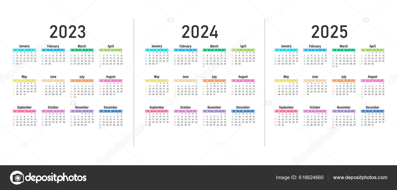 Calendrier 2023 2024 2025 Vecteur Semaine Commence Dimanche Plan
