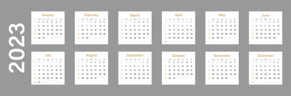 Modèle Calendrier Mensuel Pour 2023 Agenda Planificateur Dans Style Minimalisme — Image vectorielle