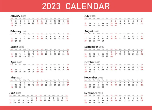 Plantilla Calendario Para 2023 Semana Comienza Domingo Planificador Diarios Calendario — Vector de stock
