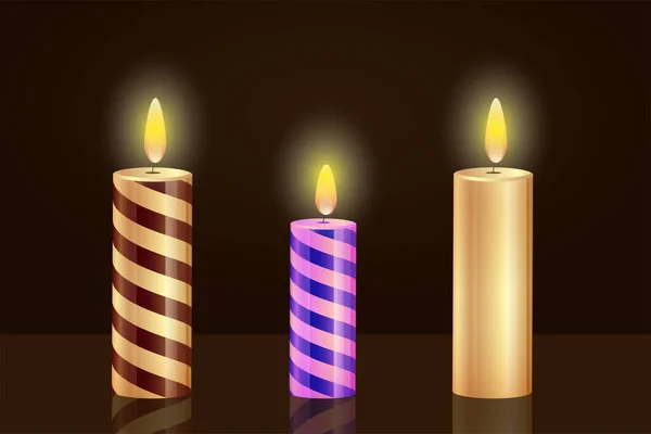 Candles Burning Flame Isolated Dark Background Elements Vector Design — Stock Vector