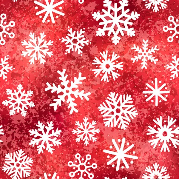 Vector Winter Schneeflocken Red Metallic Seamless Pattern Weihnachten Handgezeichneten Weißen — Stockvektor