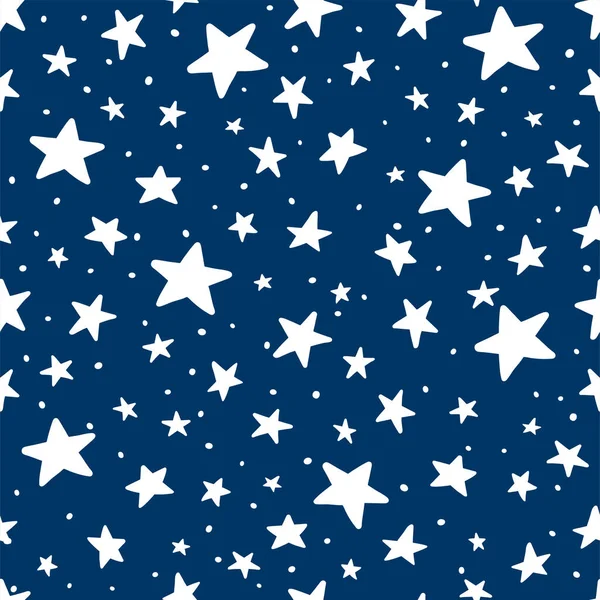 Vector Doodle Star Blue Seamless Pattern Nettes Kind Handgezeichneten Sternen — Stockvektor