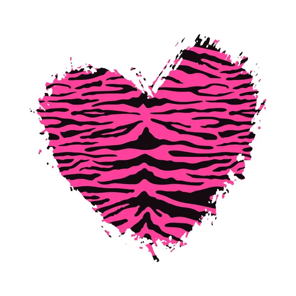Odcisk Serca Tygrysa Dzikie Zwierzę Wzór Skóry Tekstury Różowy Ręcznie — Wektor stockowy