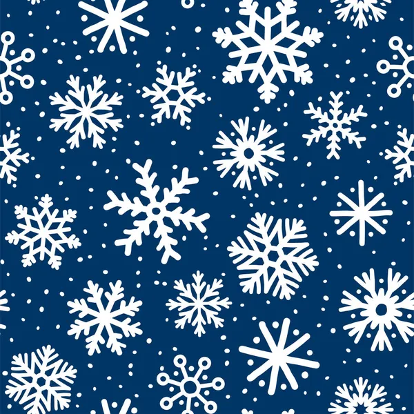 Vector Winter Sneeuwvlokken Naadloos Patroon Kerst Scandinavische Hand Getekend Witte — Stockvector