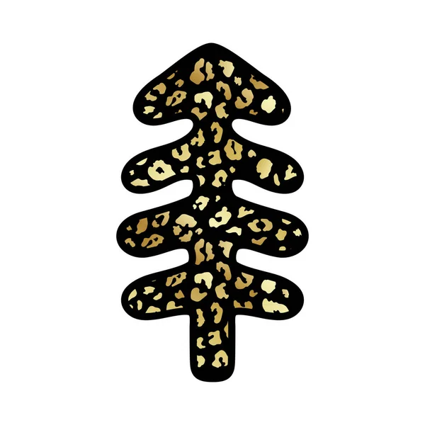 Vector Lindo Mano Dibujado Leopardo Dorado Estampado Texturizado Árbol Navidad — Vector de stock