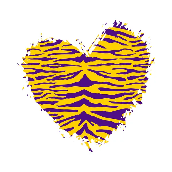 Tiger Heart Shape Print Vilda Djur Hud Mönster Konsistens Yelow — Stock vektor