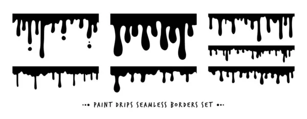 Paint Dripping Borders Collection Sem Costura Black Vector Água Óleo —  Vetores de Stock