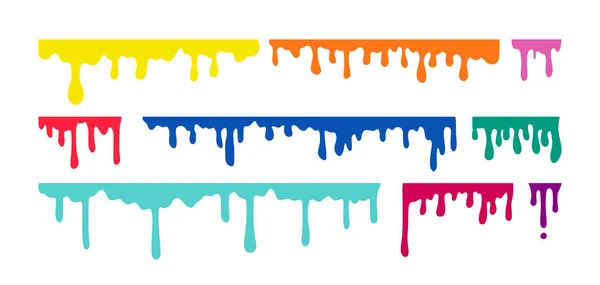Color Paint Dripping Border Collection Inglês Água Vetorial Óleo Tinta — Vetor de Stock