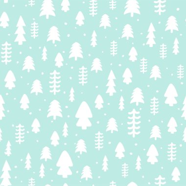 Noel ağacı eli pürüzsüz desen çizmiş. Şirin Vektör İskandinav kış orman baskısı. Yeni yıl, tatil pastel yeşil çocuk dokusu kumaş tasarımı için köknar ağacı, ambalaj kağıdı, arka plan, tekstil.