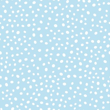 Vektör Kış Yağmuru Kusursuz Düzen. Tatlı Noel eli düşen kar damlalarını çizmiş. Soyut noktalar baskı, ambalaj kağıdı, tasarım, kumaş, arkaplan için mavi dokuya sprey sıkar.