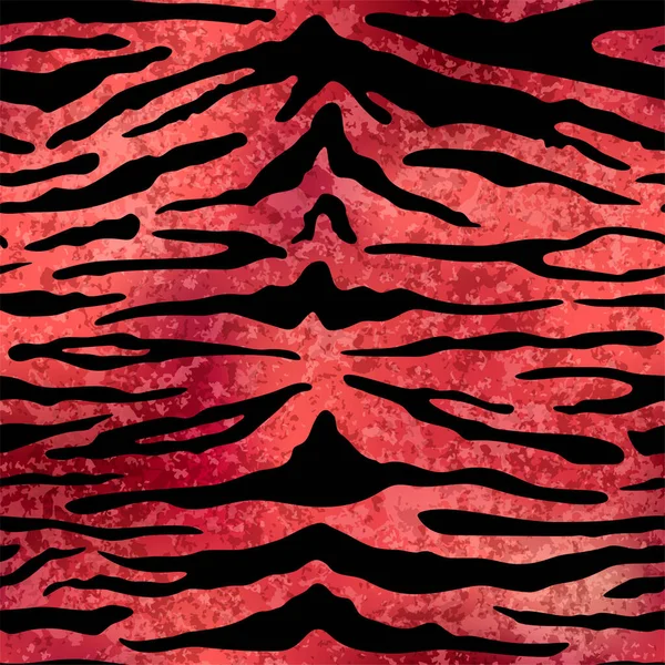Красный золотой тигр бесшовный рисунок. Векторно-золотой дикий дикий цвет кожи животного текстурированный фон, черные полосы отпечаток на блестящем фоне фольги. Абстрактная текстура сафари в джунглях для обоев, дизайна — стоковый вектор