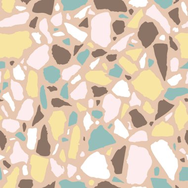 Vector Terrazzo seamless pattern. Abstract color italian flooring stone, concrete pink and brown texture. Classic granite natural textured background for interior design, print, wallpaper, fabric.