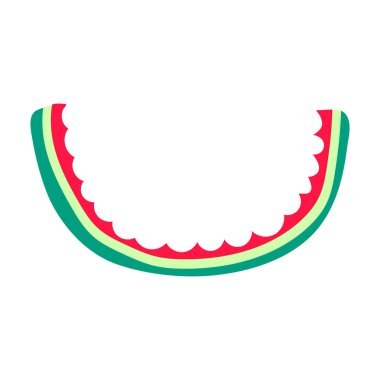Watermelon peel, Bitten Slice of Watermelon icon. Vector summer fruits. Slice of watermelon with bite marks on white background.