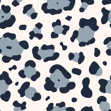 Leopard seamless pattern. Vector hand drawn wild animal cheetah skin, snow leopard texture with grey spots on white background for fashion leo print design, fabric, textile, wrapping paper, wallpaper