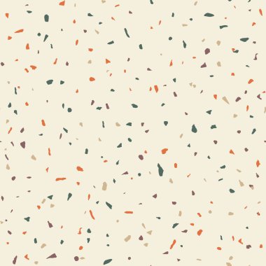 Vector Terrazzo seamless pattern. Abstract italian flooring stone, concrete multicolor small elements texture on beige background. Sand natural textured print for interior design, wallpaper, fabric.