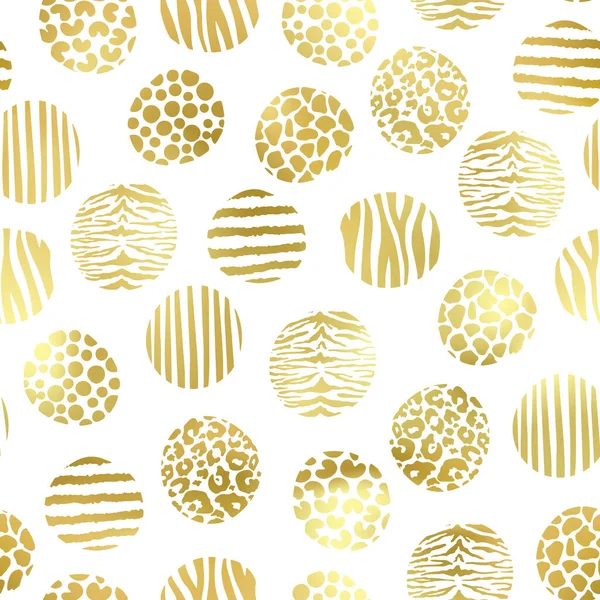 Hand drawn gold animal textured circles seamless pattern. Vector nature golden doodle print background. Abstract leopard spots, tiger stripes, zebra texture, giraffe pattern art element.