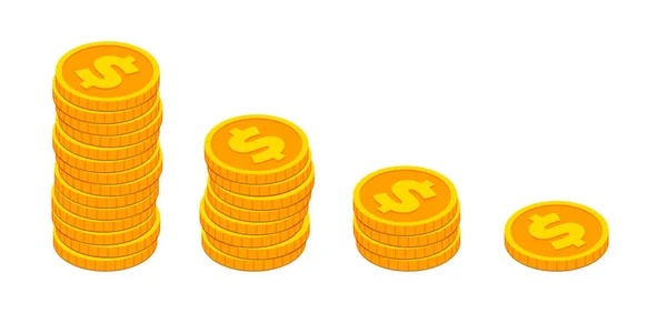 Vector Piles Pièces Isométriques Comme Graphique Décroissant Cash Banque Casino — Image vectorielle