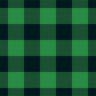 Bufalo ekoseli kumaş. Vektör kareli siyah ekose desenli arka plan. Geleneksel Noel kumaşı baskısı. Moda baskısı için Flannel Gingham kumaşı, Aziz Patrick Günü Arkaplanı