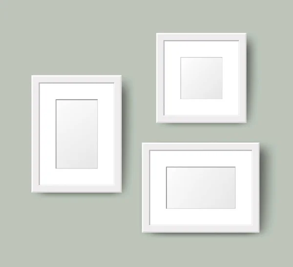 Realistické Prázdná Zeď Photo Frame Set Vektorový Bílý Obrázek Rámečky — Stockový vektor