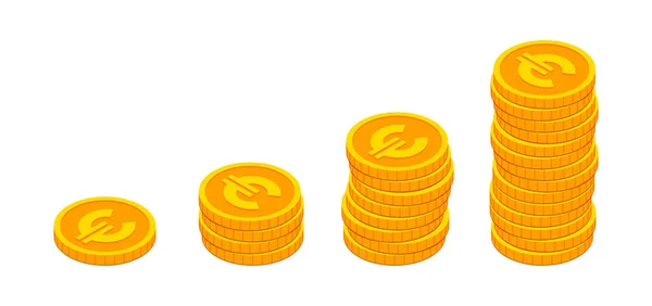 Isometric Gold Euro Coins Stacks Income Graph Euro Cash Banking — Stock Vector