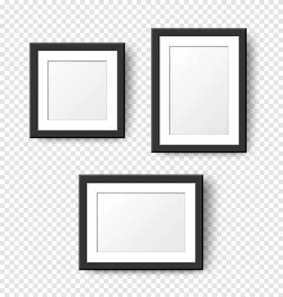 Realistic Empty Wall Photo Frames Set Vector Black Picture Frame — Wektor stockowy