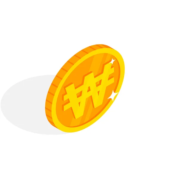 Isometric Gold Coin Icon Korean Won Sign Krw Cash Currency — Image vectorielle