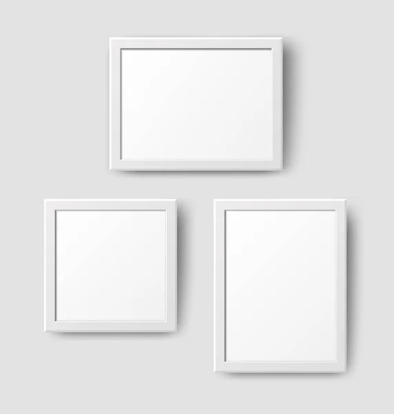 Realistic Empty Wall Photo Frame Set Vector White Picture Frames — Stock Vector
