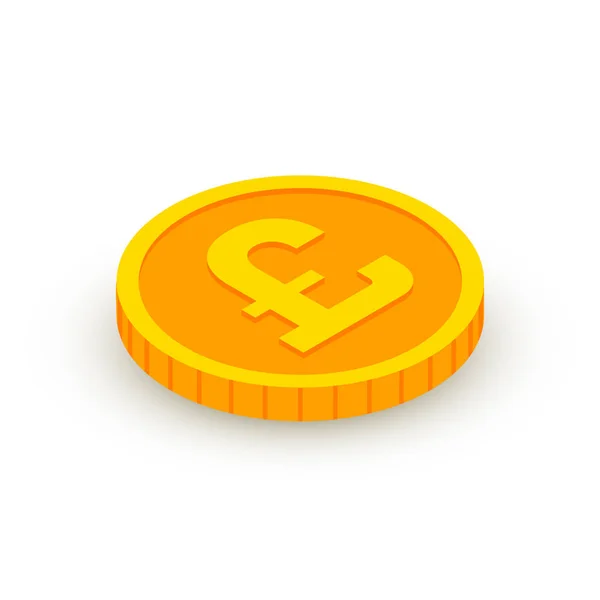 Isometric Gold Coin Icon Pound Sign Vector Pound Sterling Cash — Stock Vector