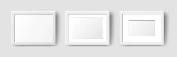 Ρεαλιστικό Οριζόντιο Ορθογώνιο Κενό Πλαίσιο Φωτογραφιών Τοίχου Που Διάνυσμα Λευκό — Διανυσματικό Αρχείο
