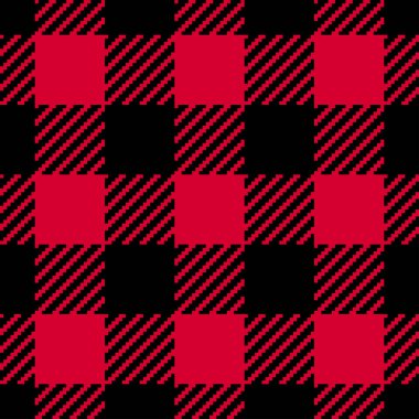 Kırmızı ve siyah bufalo ekoseli kumaş. Vektör kareli Noel ekoseli kırmızı desenli arka plan. Geleneksel kırmızı kumaş kış baskısı. Moda, kumaş baskısı, tasarım için Flanel deseni