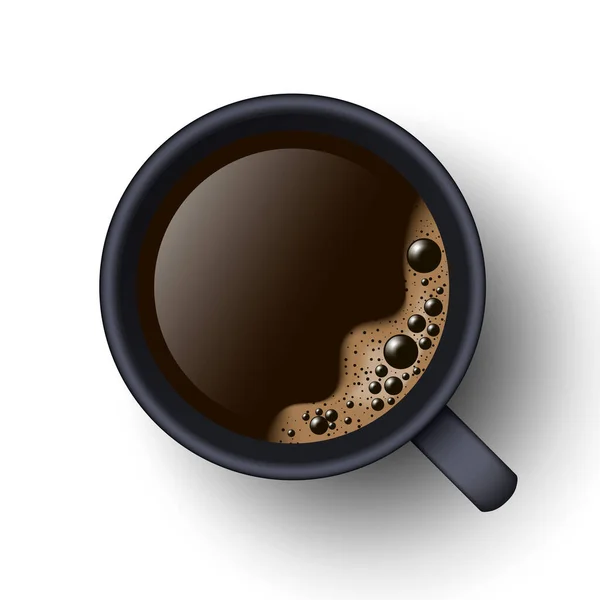 Een Kopje Zwarte Koffie Bovenaanzicht Realistische Vector Model Americano Zwarte — Stockvector