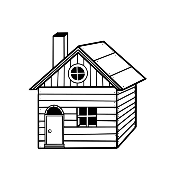 Handgezeichnetes Süßes Haus Holzhaus Mit Fenster Tür Kamin Kritzelstil Vektor — Stockvektor