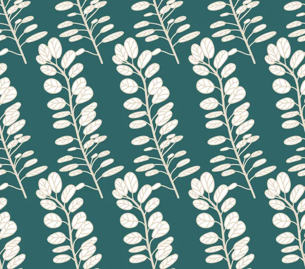Pflanzliches Nahtloses Muster Dünner Zweig Mit Blättern Umrissenen Handgezeichneten Stil — Stockvektor