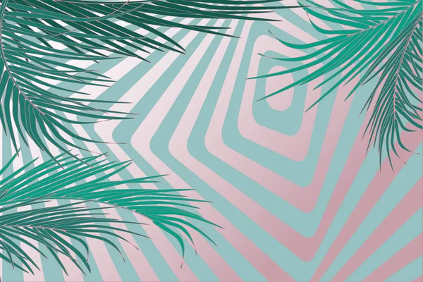 Tropiklerde Dekoratif Palmiye Yaprakları Olan Vektör Yatay Arkaplan Çizgili Labirent — Stok Vektör