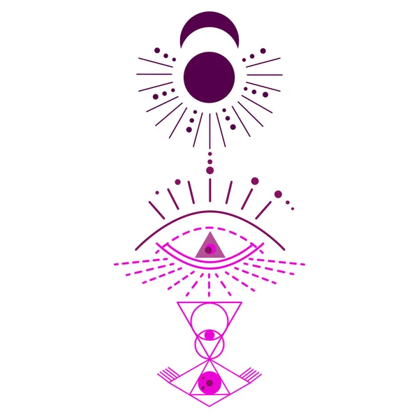 Set Different Images Opening Third Eye Symbol Soul Esoterics Illustration — Stock Vector