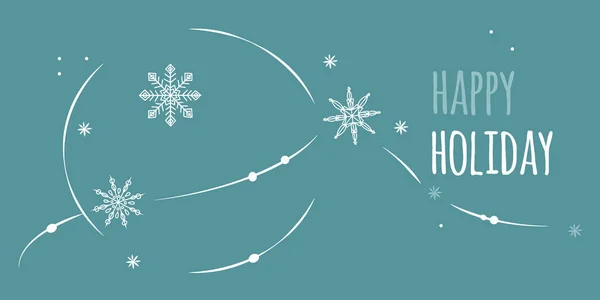 Festive Christmas Background Snow Snowflakes Blizzard Happy Holiday Lettering Vector — Stock Vector