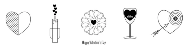 Romantikus Ikonok Valentin Napra Szív Kontúr Egy Pohár Borban Romantikus — Stock Vector