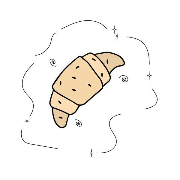 Croissant Panadería Recién Horneado Mano Dibujo Está Decorado Con Decoración — Vector de stock