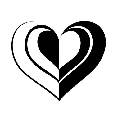 Romantik pankart, beyaz arkaplanda siyah rengin kalbini oluşturur. Grafik çizimi, logo için izole et. Kartlar için vektör illüstrasyonu, tebrikler, düğün davetiyeleri, Sevgililer Günü.