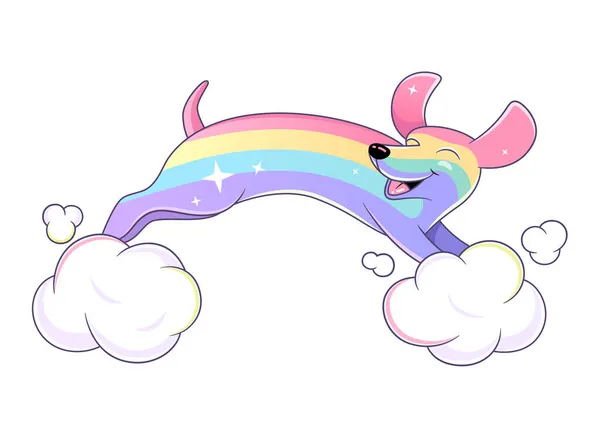 Rainbow Dachshund Cão Feliz —  Vetores de Stock
