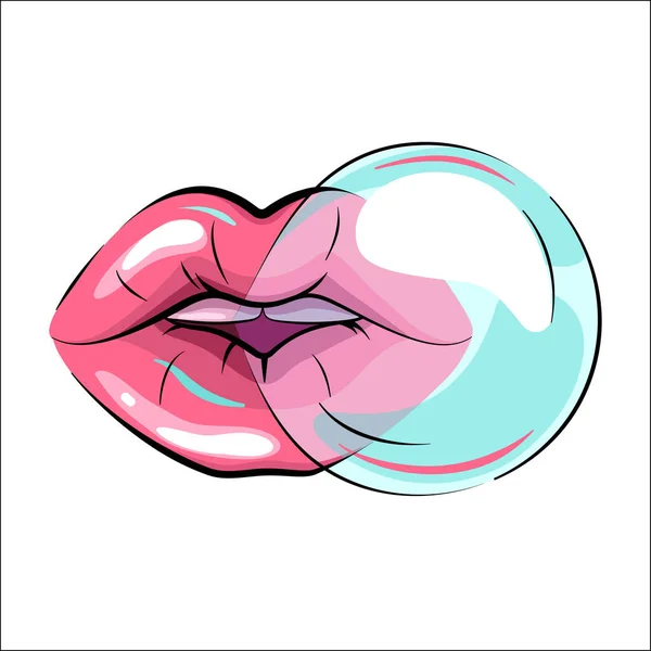 Woman Lips Bubble Gum — Stock Vector