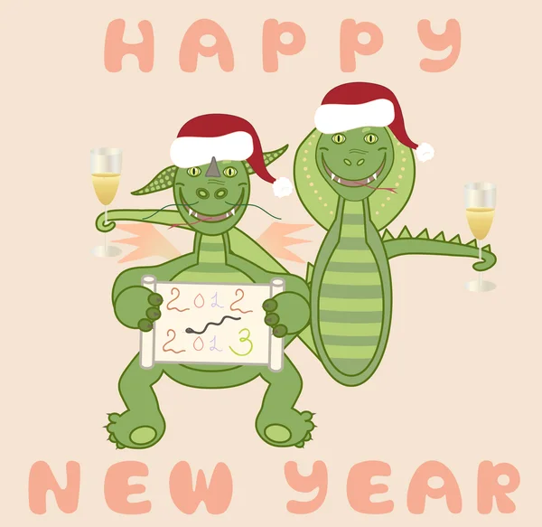 Dragon and snake celebrate the New Year — Stock Vector
