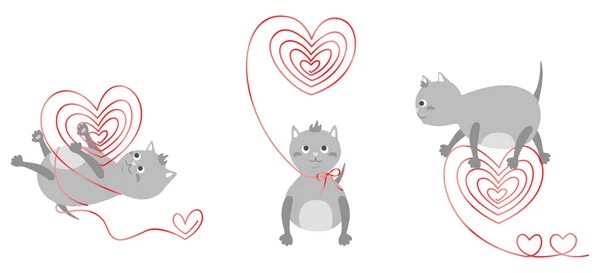 Gatitos y corazones — Vector de stock