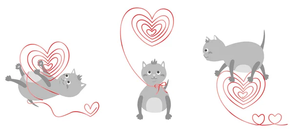 Kattungar och hjärtan — Stock vektor