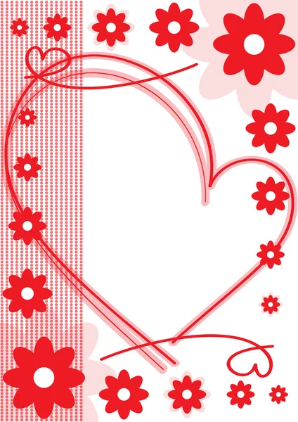 Kırmızı çiçek ve kalp tebrik kartı — Stok Vektör