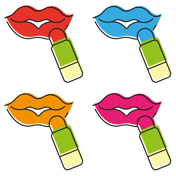 Hermosos labios de colores con lápiz labial — Vector de stock