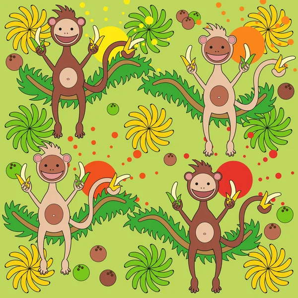 Achtergrond - een aap met bananen — Stockvector