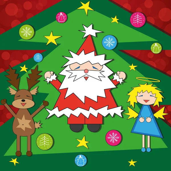 Cartão de Natal brilhante com personagens engraçados — Vetor de Stock
